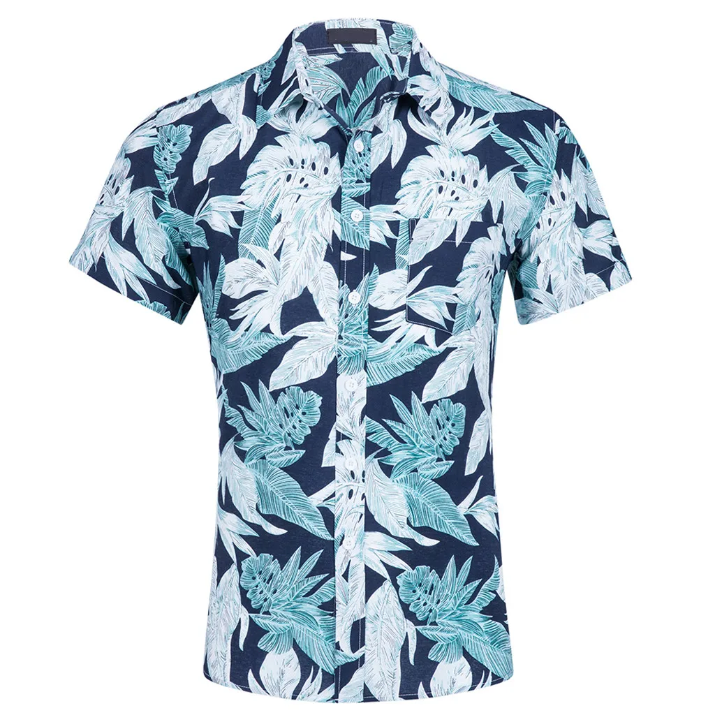 Hawaiian Pattern Men Shirt Leaves Print Streetwear Summer Beach New Short Sleeves Streetshirt Fashion Cotton Sleeve Top | Мужская одежда