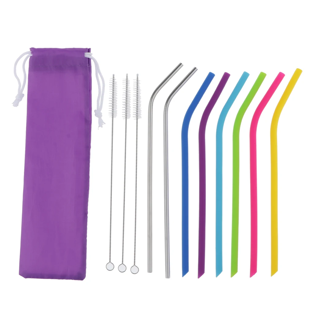 

Premium Drinking Straws Eco-friendly 6pcs Silicone 2pcs Stainless 3pcs Brush