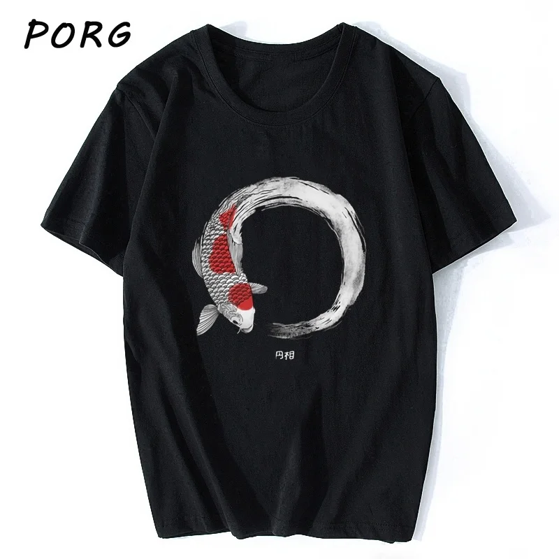 

Koi Fish Enso Tops Funny T-shirt Graphic Tees Harajuku Men T Shirt Gothic Short Sleeve Tshirt Boyfriend Gift Oversized Clothes