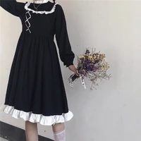 japanese style cosplay gothic dress long sleeve retro ruffles dress soft girl sweet black ruffled collar lolita dress 2021 new