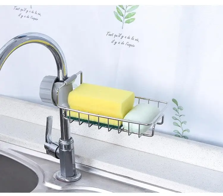 Home Accessories Stainless Steel Kitchen Faucet Storage Hanging Punch Kitchen Drain Storage Rack Organizer pf082101