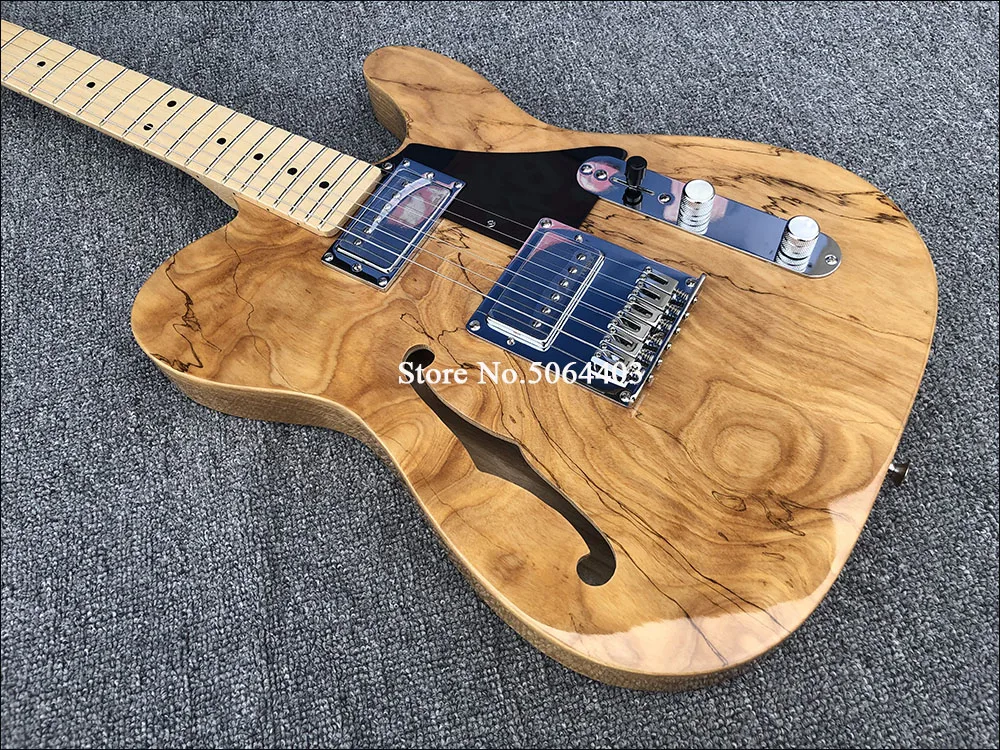 Factory direct sales of 6 string electric guitar, map rotten wood grain maple veneer, half empty core F empty electric guitar, maple neck, free shipping
