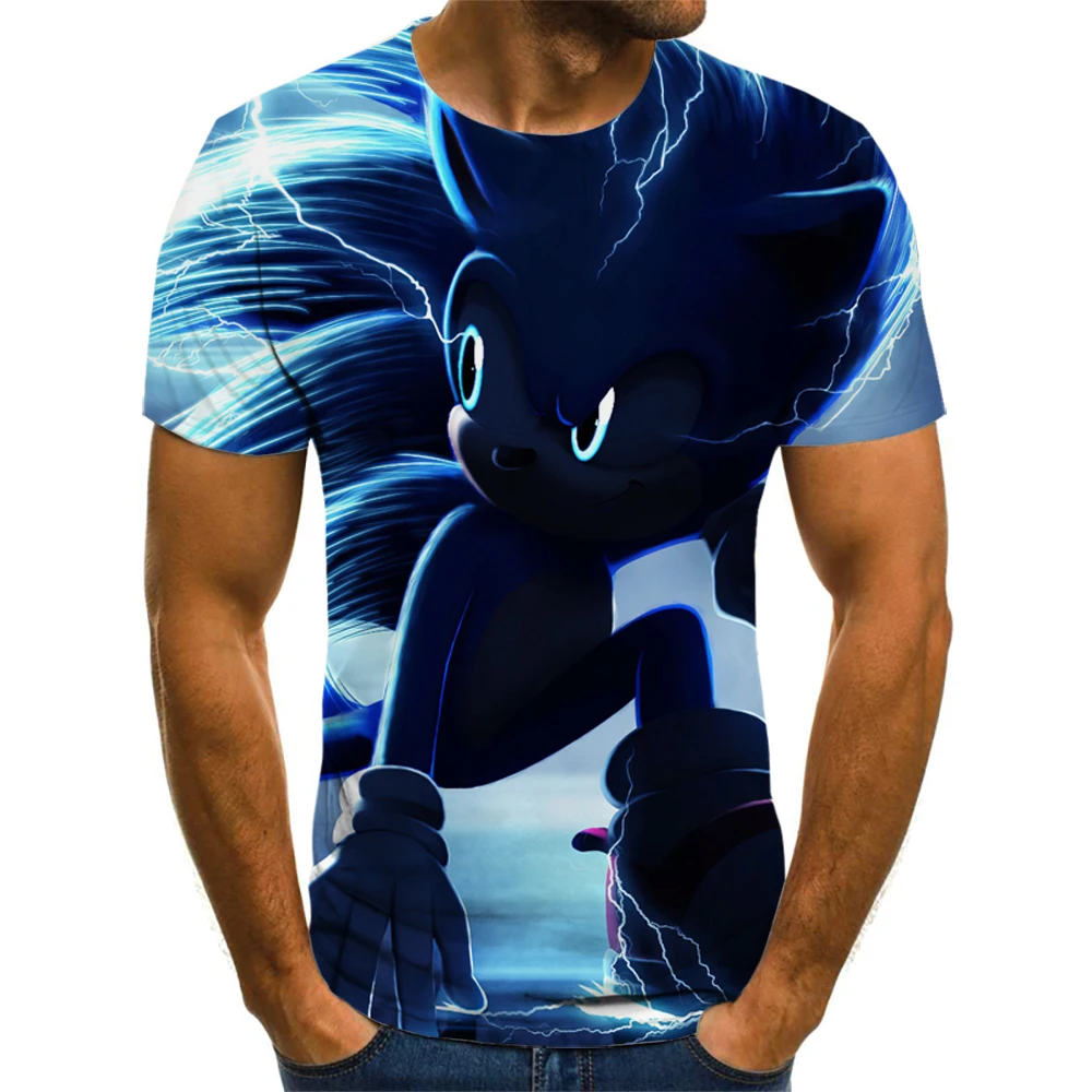 

2021 summer boy 3D printed cartoon sonic T-shirt blue hedgehog girl streetwear children men and women clothes funny T-shirt