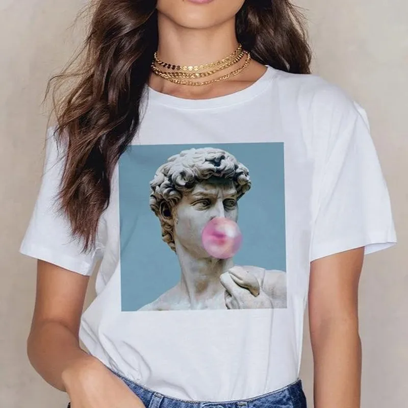 Women Michelangelo T Shirt Ulzzang Hands Femme Vintage Harajuku Tshirt 90s Aesthetic Female Grunge Graphic T-shirt Drop Ship | Женская