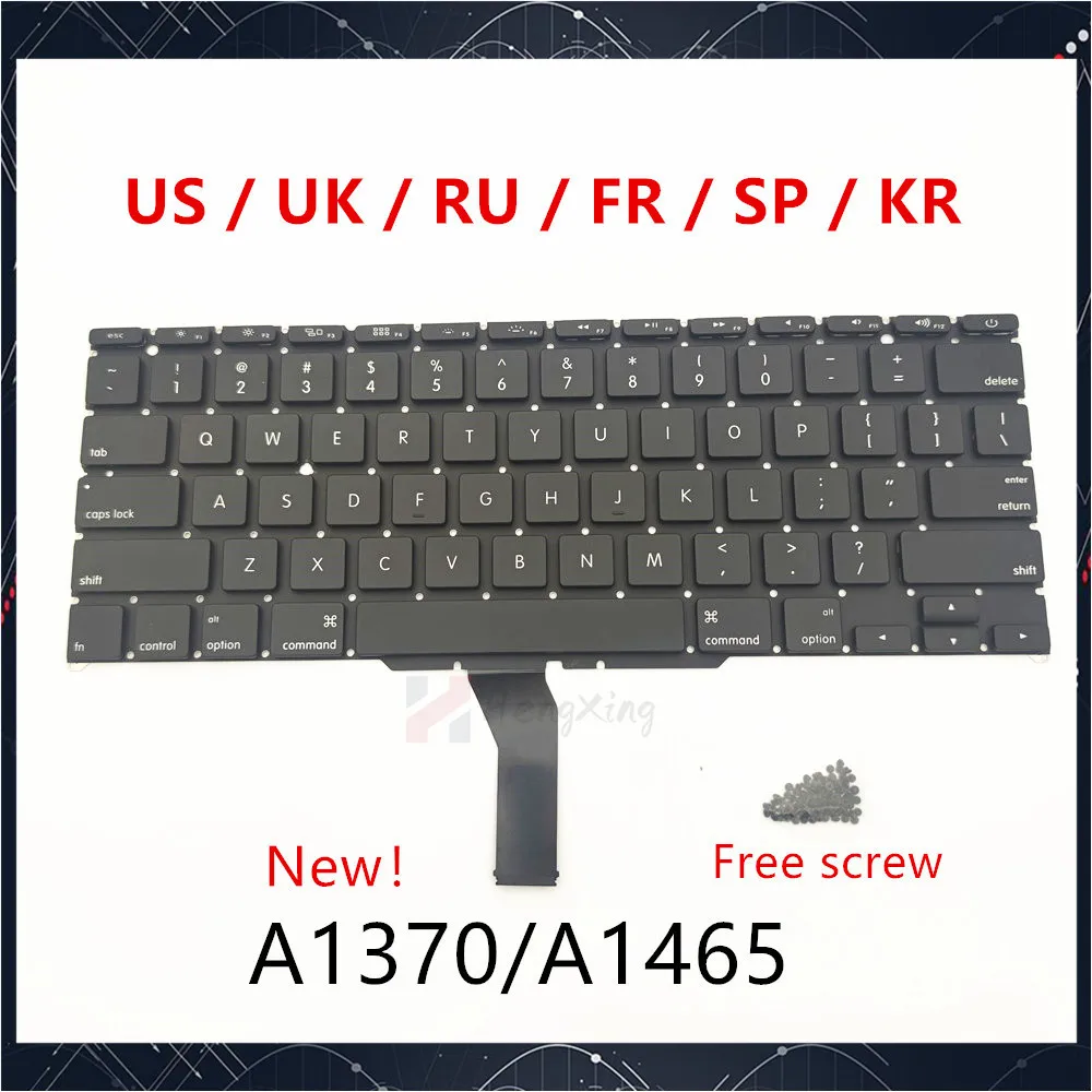 

New For Apple Macbook Air 11" A1370 A1465 Keyboard Replacement With Screw US UK RU French Spain Korea Layout 2011-2015 Year