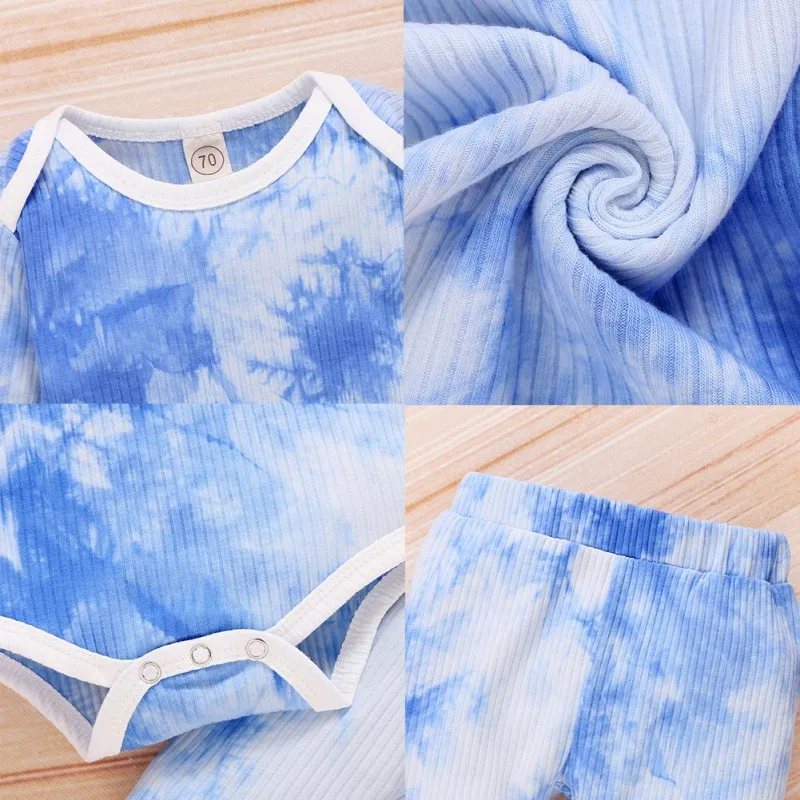 

Newborn Toddler Baby 3-piece Outfit Set Long Sleeve Tie-dye Print Romper+Pants+Hat Set for Baby Girls Boys Long Sleeve Outfits