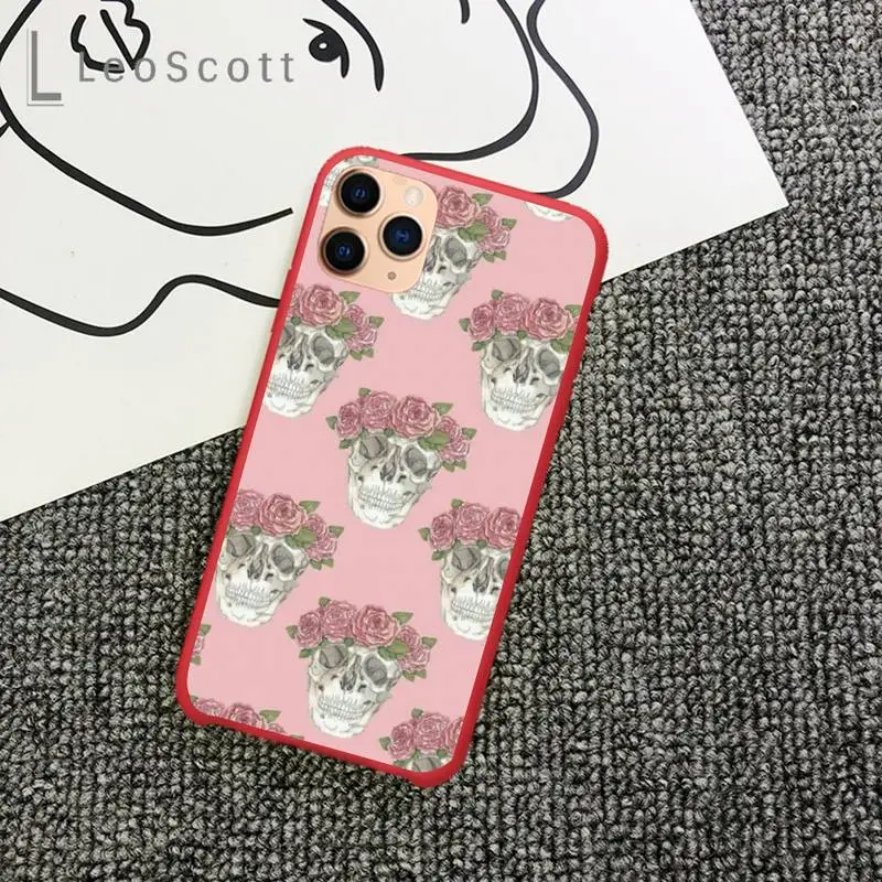 

Skeleton flower pattern horror Phone Case Candy Color for iPhone 11 12 mini pro XS MAX 8 7 6 6S Plus X 5S SE 2020 XR