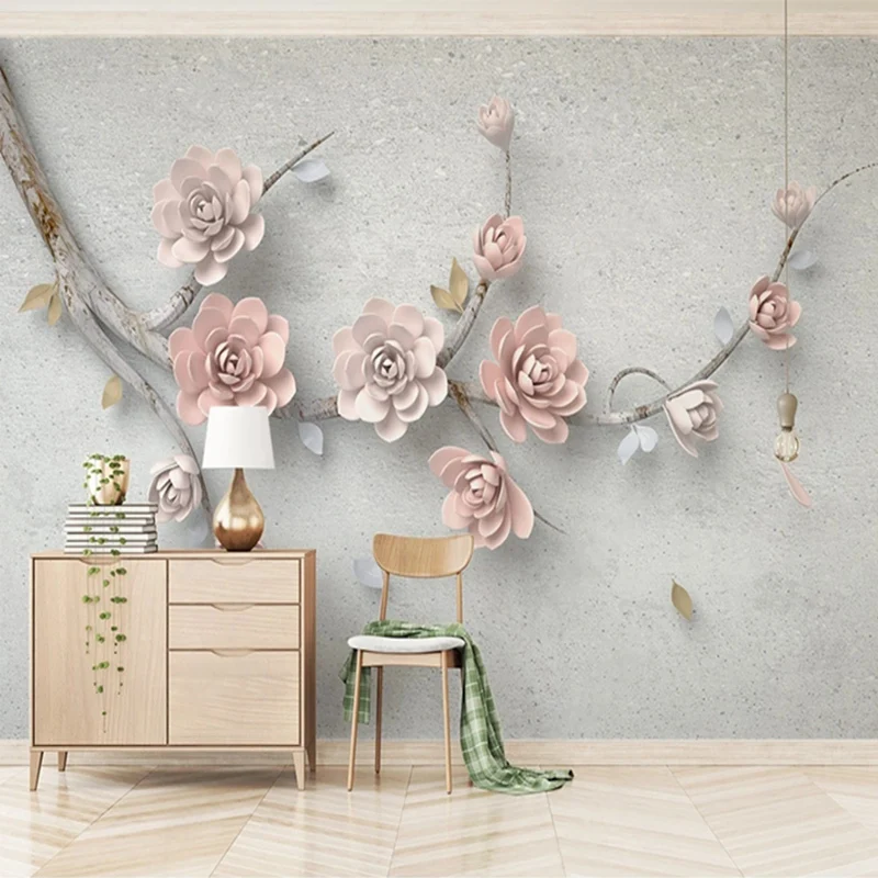

Custom Photo Mural Non-woven 3D Embossed Pink Flowers Branches Wallpaper for Bedroom Living Room Sofa Background Wall Home Decor
