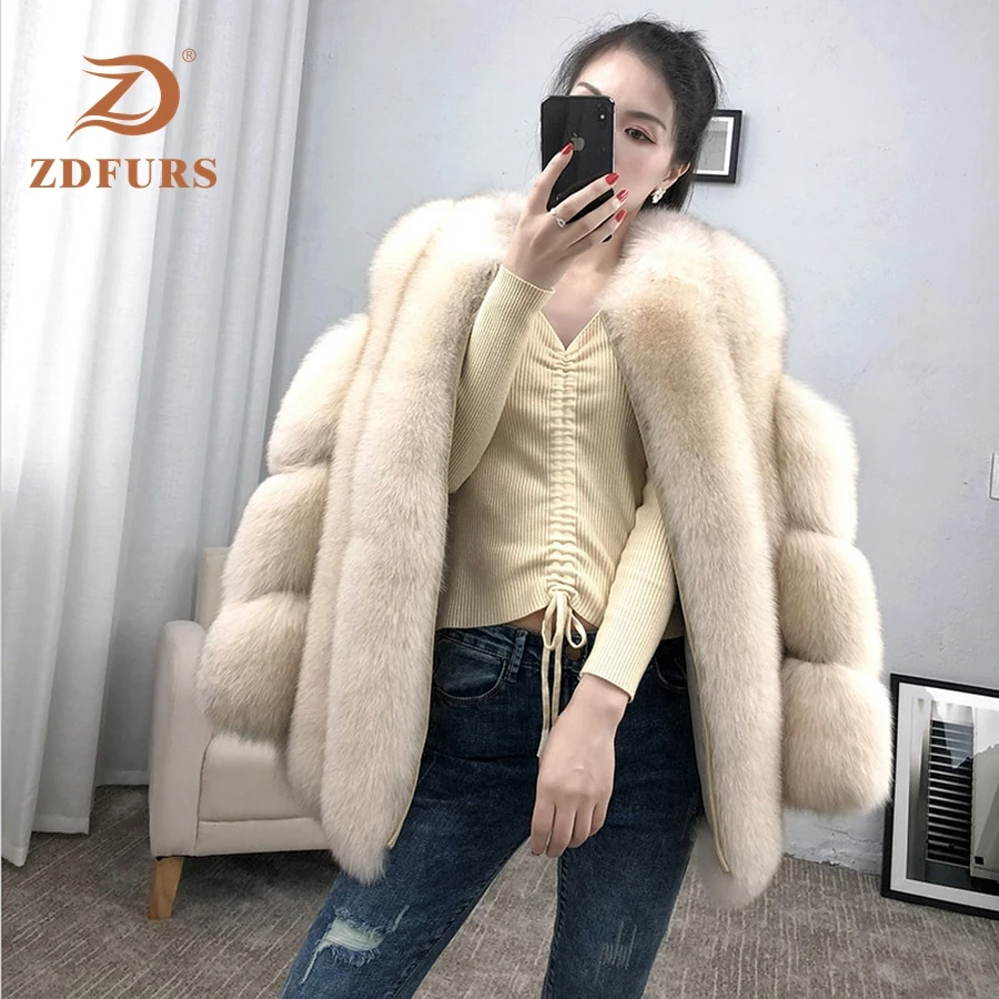 ZDFURS* натуральный мех, Лисий мех, шуба, дизайнерское, для девушек, зимнее, действительно Лисий мех, шуба, съемный, натуральный мех, шуба, Женская - Цвет: 2