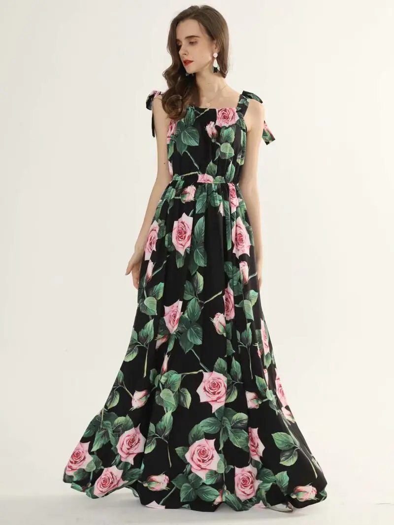 

Vintage Fashion Runway Maxi Dress Women's Floral Print Elegant Party Long Dress Evening dress chiffon dress 2021