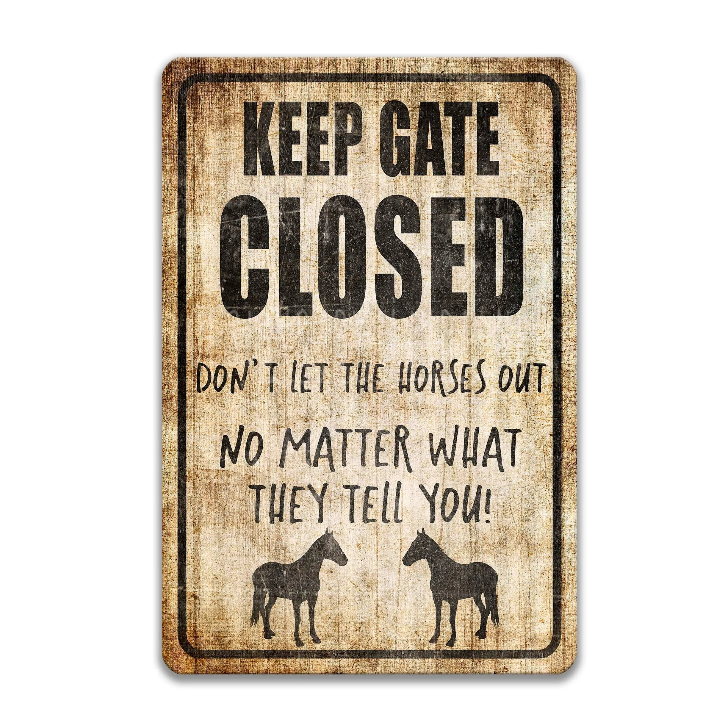 

Funny Keep Gate Closed Horse Sign Warning Danger Metal Tin Sign Vintage Tin Metal Sign