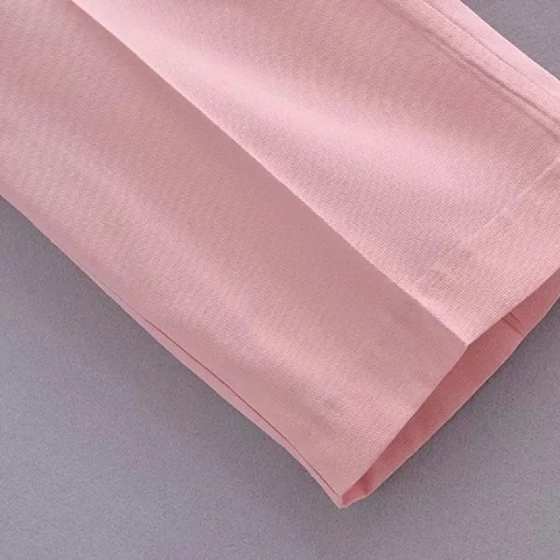 

Women Basic Zipper Pink Trousers 2021 New All Match Office Lady For Suits Elegant High Waist With Pockets Wide Leg Pants