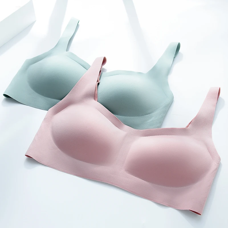 SofbeauFor  Women Underwear  No Trace No Steel Ring One Piece  Vest-style Bra Big Breasts Gathered Pure Color Bra And Briefs Set