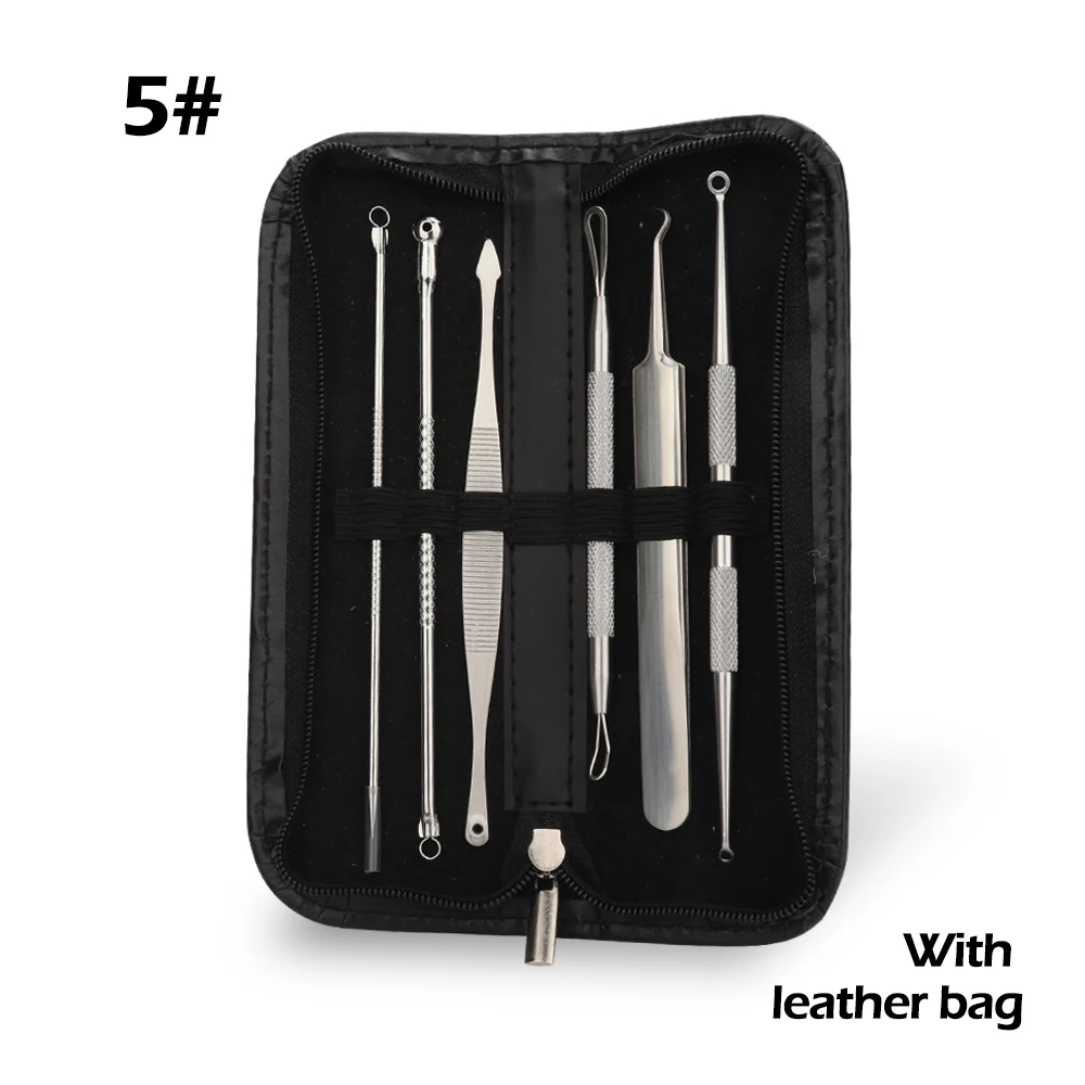 6pcs With leather 360 градусов Регулируемый профессиональный светодиодный сенсорный экран макияж зеркало светодиодный зеркало для макияжа набор игл для удаления угрей - Цвет: 6pcs With leather