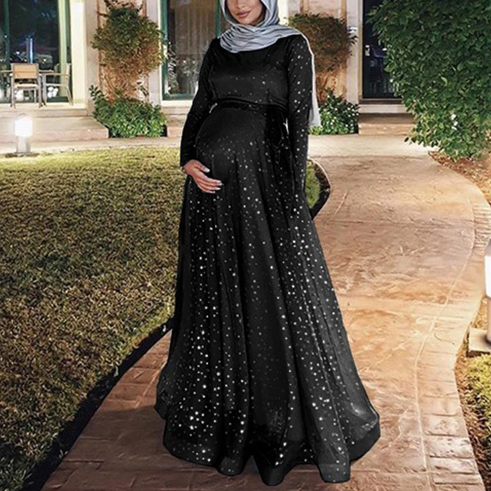 Women Digital Print Crew Neck Summer Polyester Maternity Dress Long Maxi Gown Muslim Evening Fashion Cocktail Party Sleeve | Мать и