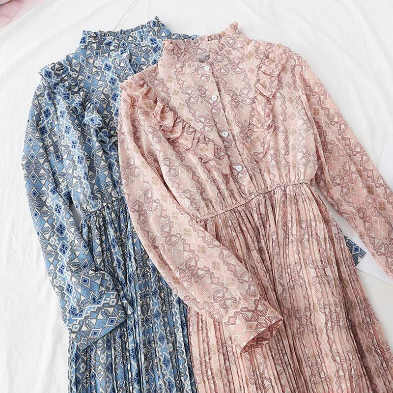 Женское шифоновое платье с оборками винтажное плиссированное трапециевидной