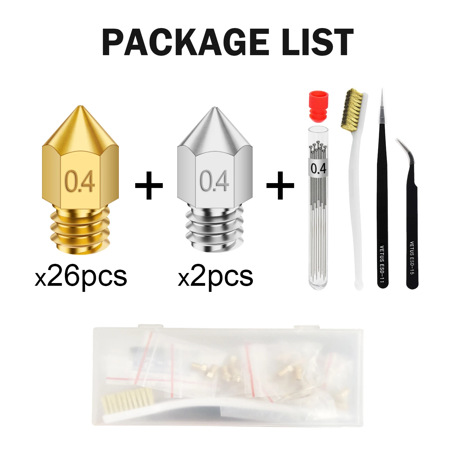 Комплект насадок для 3D принтера 26 шт. экструдер MK8 зеркальная латунная насадка CR10