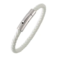 classic white braided leather bracelet men women jewelry stainless steel exquisite snaps fashion bracelets bangles pd517