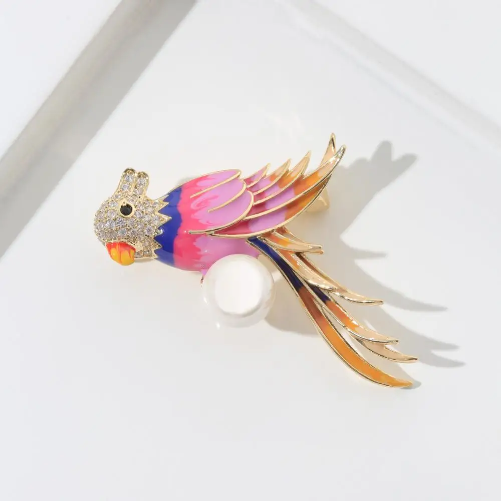 Женская Брошь в виде попугая Neoglory эмалированная брошь с фианитами класса ААА и