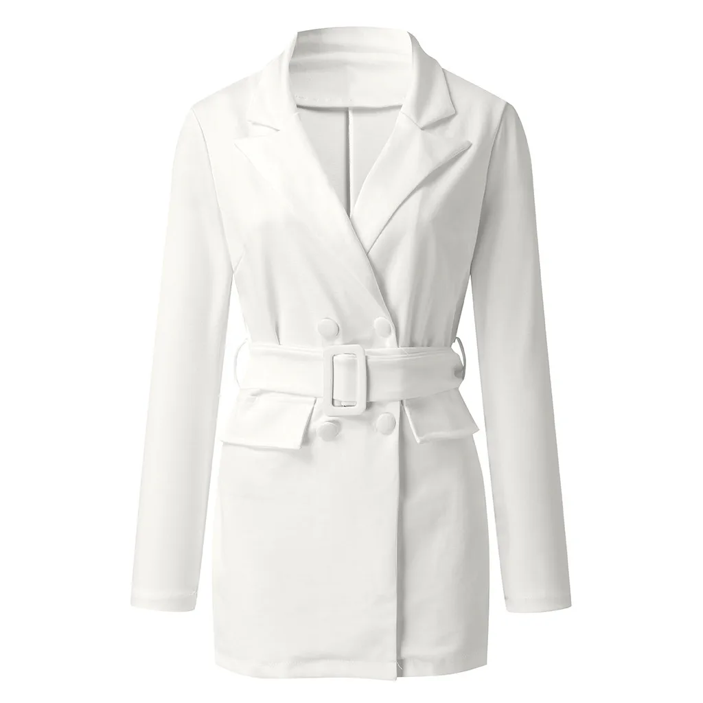 Camsgend уличный стиль Модный Тонкий Длинный блейзер с поясом для женщин Элегантный