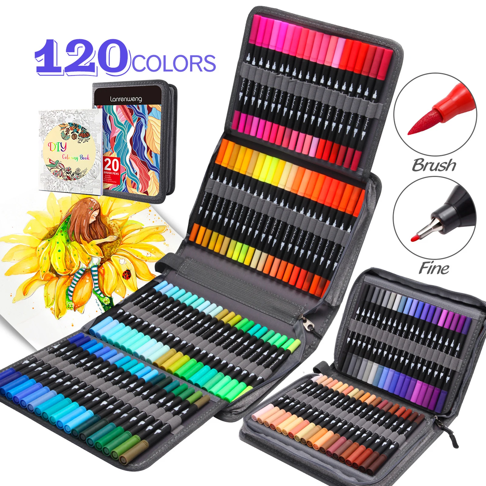 

120Color Dual Tip Brush Pen Watercolor Paint Markers for Painting Art Crafts