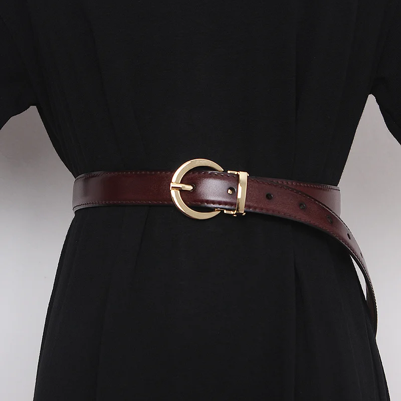 

Casual Adjustable Buckle Ring Cow Leather Waistband Women's Simple Design Solid Leather Khaki Female Coffee Cashews 2020