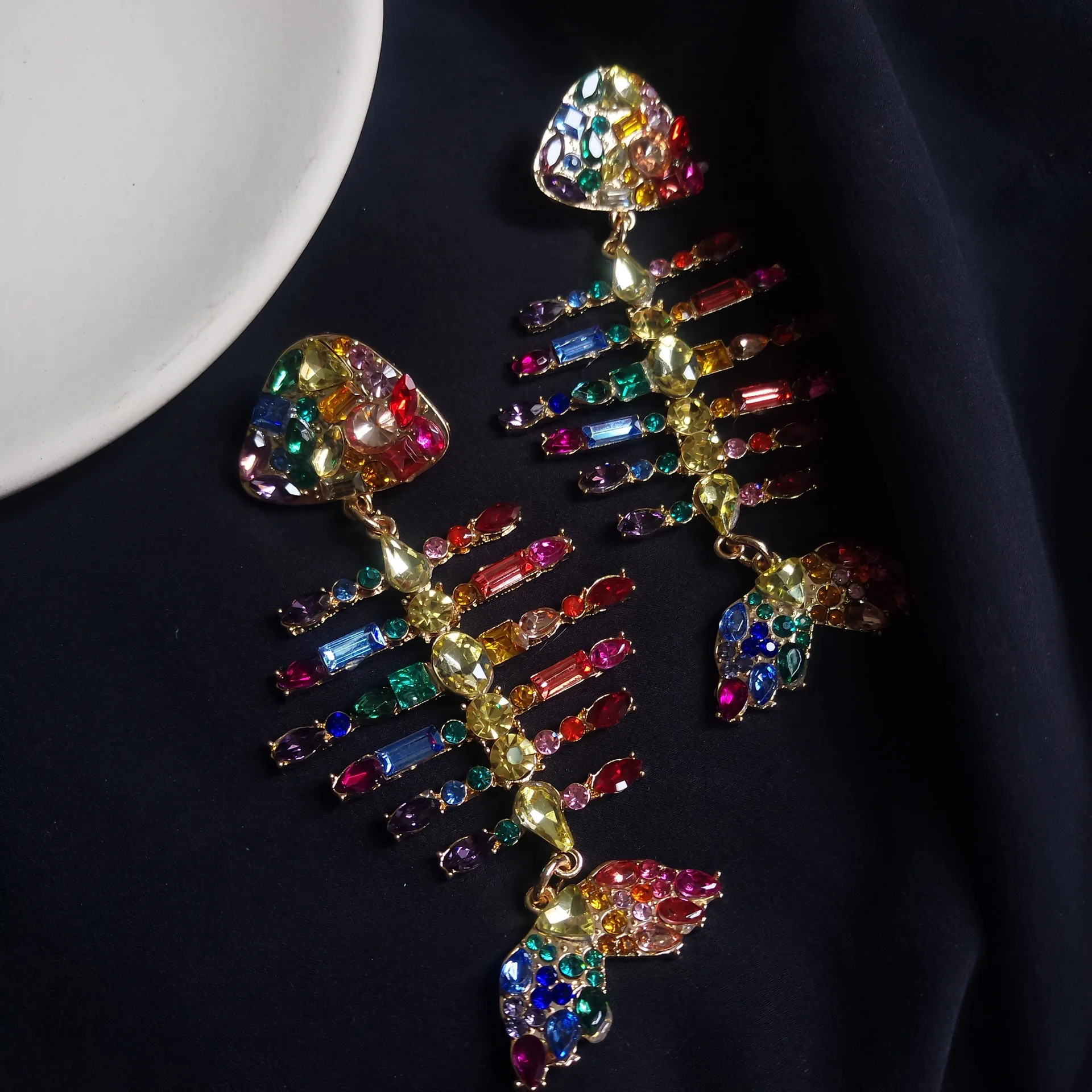 Women's Novelty Hyperbole Fish Shape Fashion Earrings with Rhinestones - Jewelry Accessories for Club and Party - Long Drop Earrings image 4