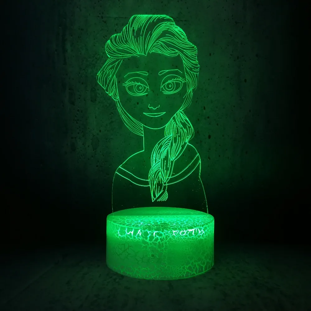 Фигурка 3D USB СВЕТОДИОДНЫЙ светильник Принцесса Эльза-Снежная королева многоцветная смена настроения визуальный RGB настольный ночник подарок длинные волосы красота девушка