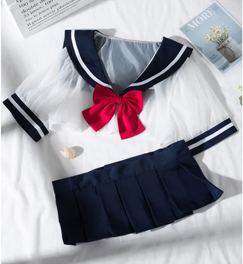 

Japanese Kawaii Set Sailor Lolita Strawberry Printed Tops Skirt Erotic Cosplay Costume Students Uniform Outfit Sexy Lingerie Set