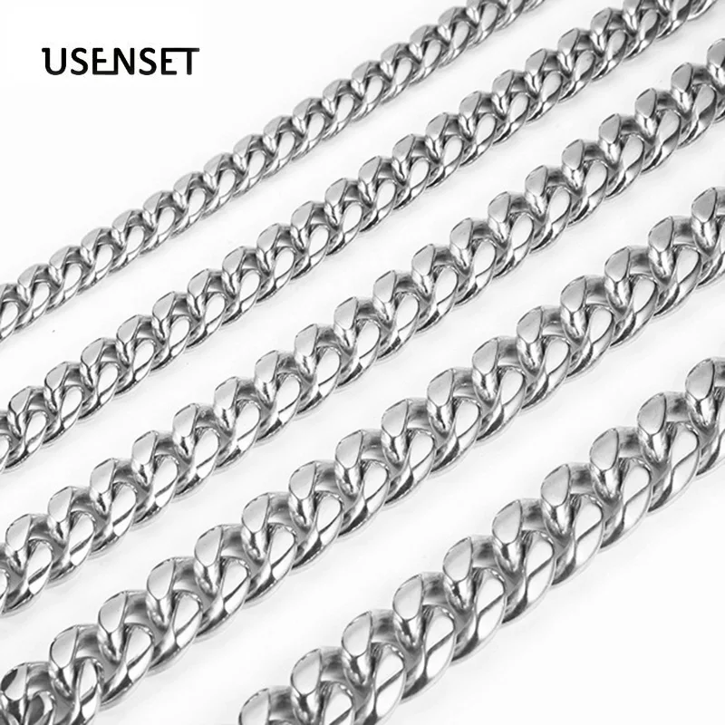 

Curb Cuban Link Chains Mens Necklaces Gold Silver Color Stainless Steel Necklace for Men Long Fashion Jewelry 8/10/12/14MM