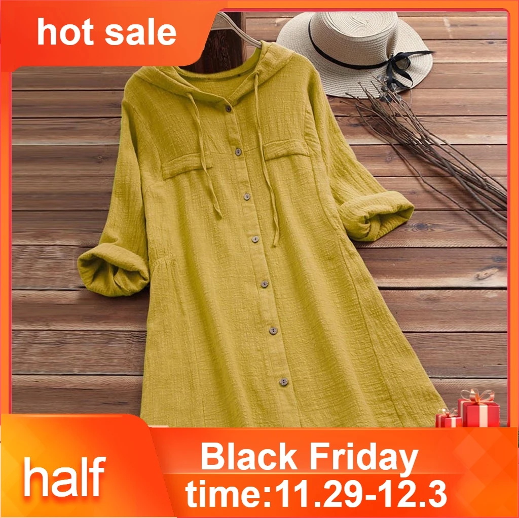 Женская свободная футболка с капюшоном и карманом Повседневная хлопковая на