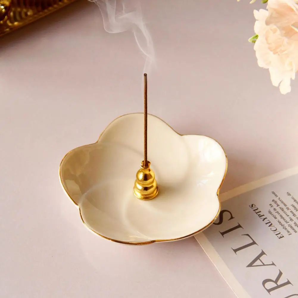 

High Quality Polished Ceramic Censer Simple Flower Shaped Elegant Incense Stick Holder for Daily Use