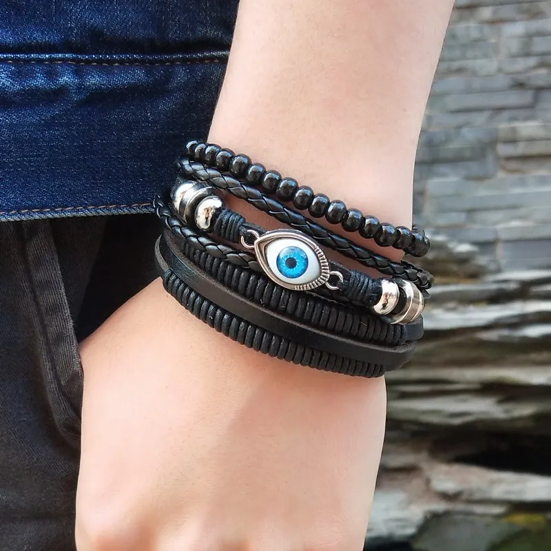 Fashion Bracelete Genuine Leather Multilayer Eye Bracelet Men Vintage Punk Rock Women Alloy Beads Nautical Jewelry | Украшения и