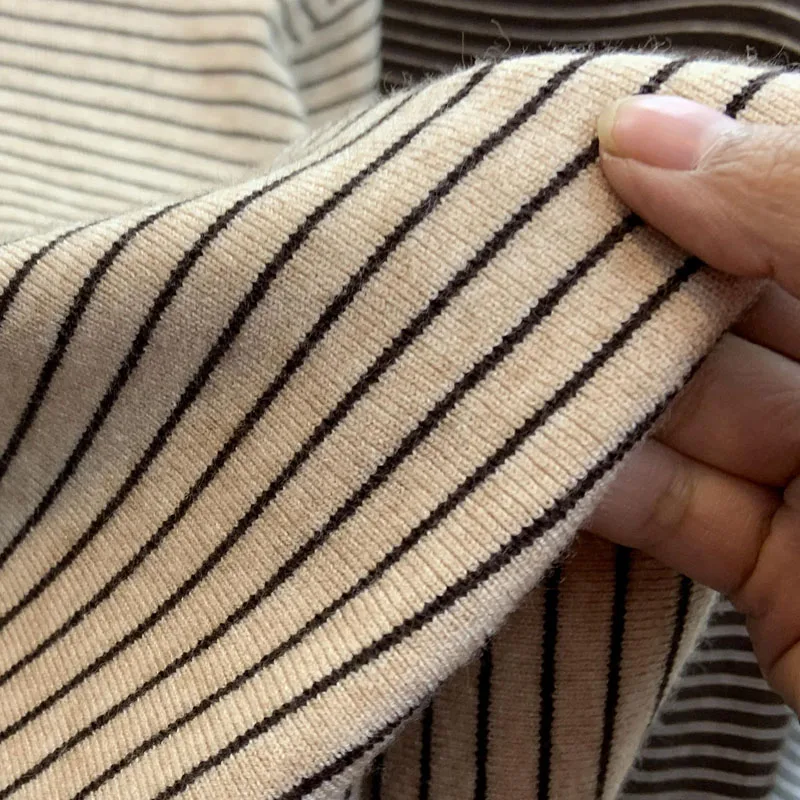 

Foreign style autumn winter half high collar striped Pullover T-shirt sleeve cuffs women's cotton sweater slim fit