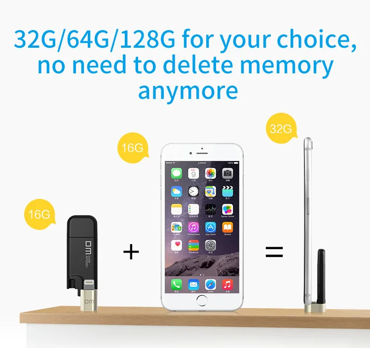 Флеш-накопитель DM APD001 USB3.0 32 Гб 64 ГБ для iPhone 8 7 Plus, металлическая флеш-карта Lightning, u-диск для MFi iOS13, карта памяти 128 ГБ