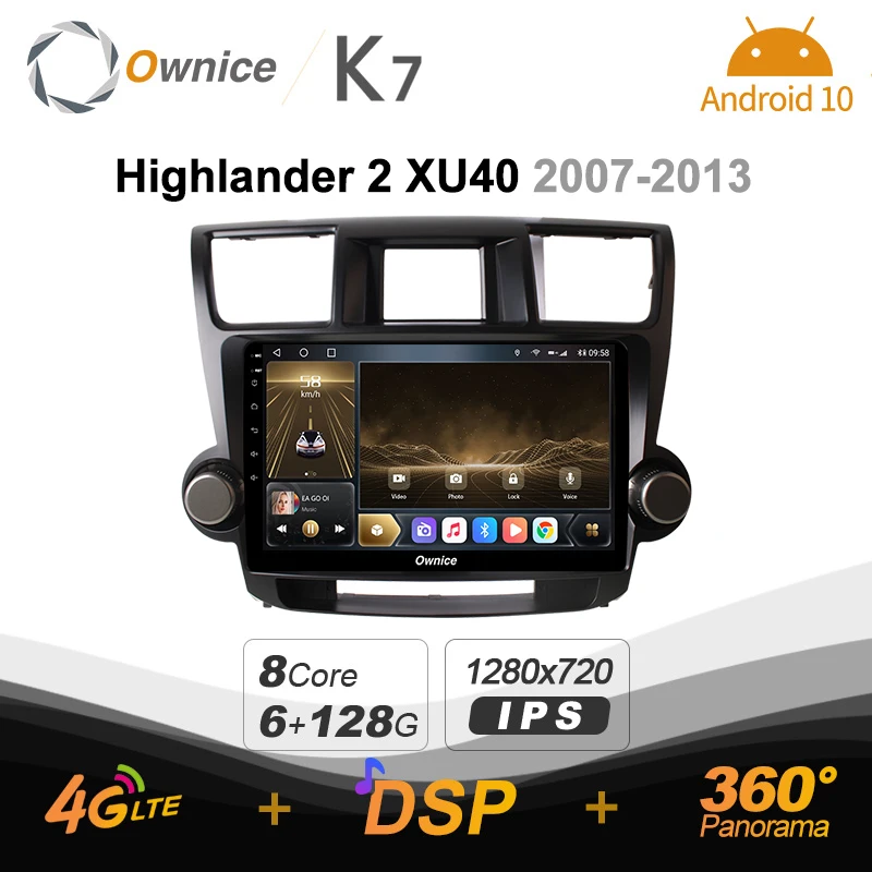 K7 Ownice 6G + 128Gb Android 10 автомобиль радио мультимедиа плеер для Toyota Highlander 2 XU40 2007 - 2013