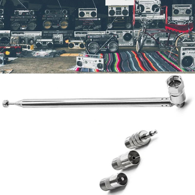 Telescopic Antenna Stretch Length 29.53'' F Plug F Type Female Plug Connector with Adapter for TV Table Top Radio