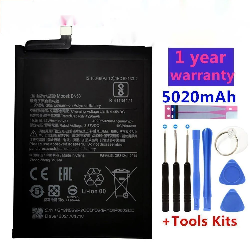 

100% Original 5020mAh BN53 BN54 BN55 Replacement Battery for Xiaomi Redmi note 9 Pro 9S Bateria Mobile Phone Batteries Tools