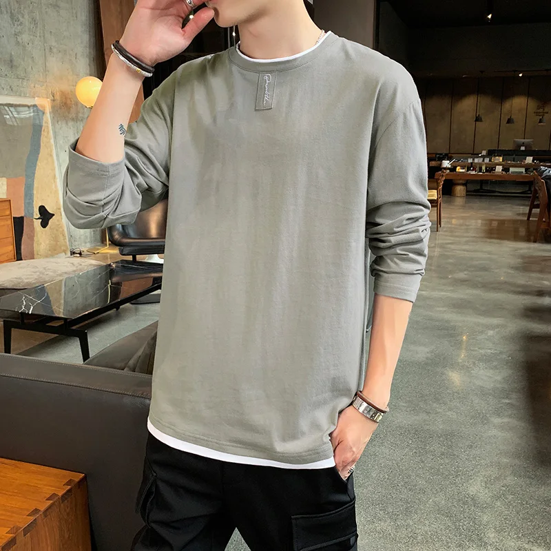 Высококачественная корейская модная футболка с длинными рукавами Мужская
