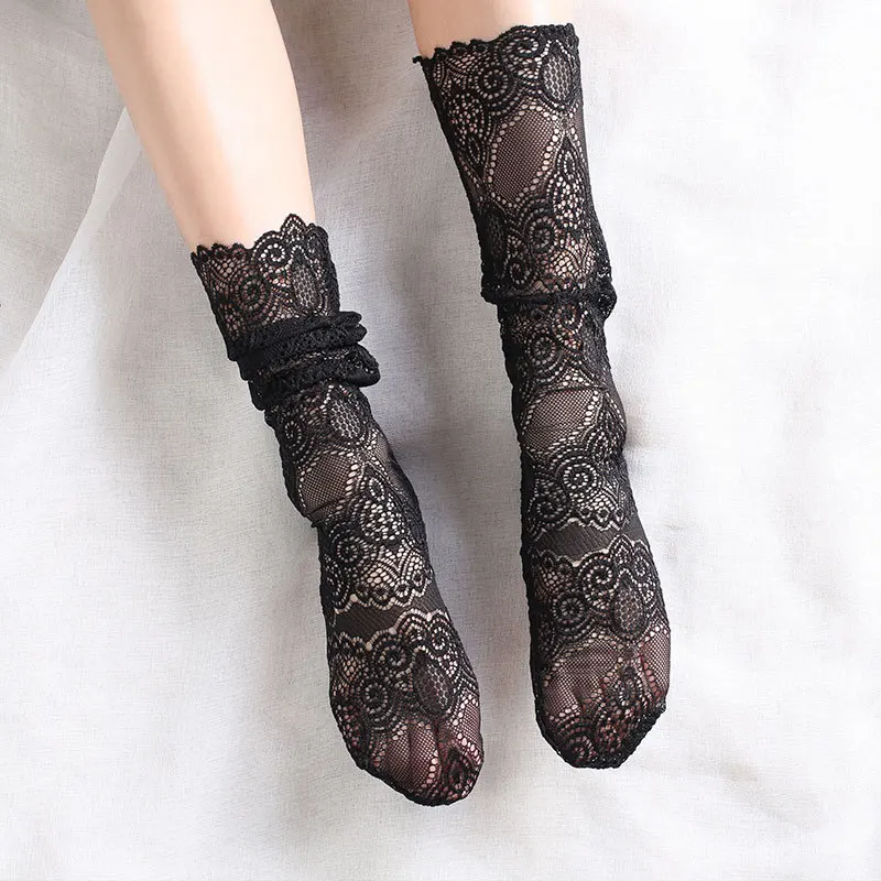 Женские летние длинные черные носки с вырезами в виде планшетов |