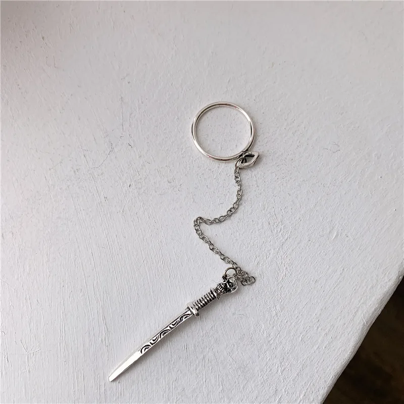 

Punk style hip-hop sword one-piece ring play cool chain pendants insert type personality trend ring ring