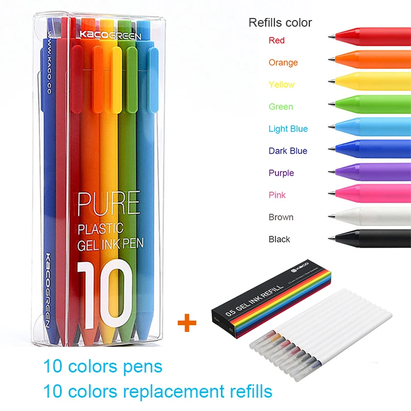 Add 10 colors refill Xiaomi Mijia KACO цветная ручка 12 цветов 0,5 мм запасной стержень ABS пластик длина записи 400 м от Xiaomi Mijia экологическая цепь - Цвет: Add 10 colors refill