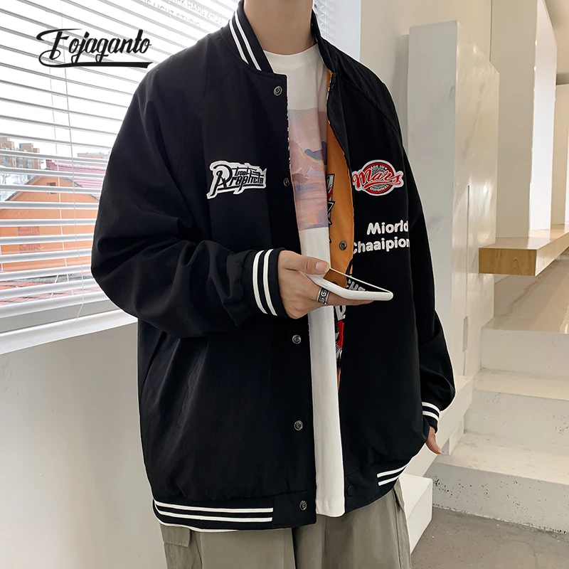 

FOJAGANTO Autumn New Men's Fashion Jacket Street Preppy Printed Double-Sided Wear Jackets All-Match Casual Baseball Jacket Male