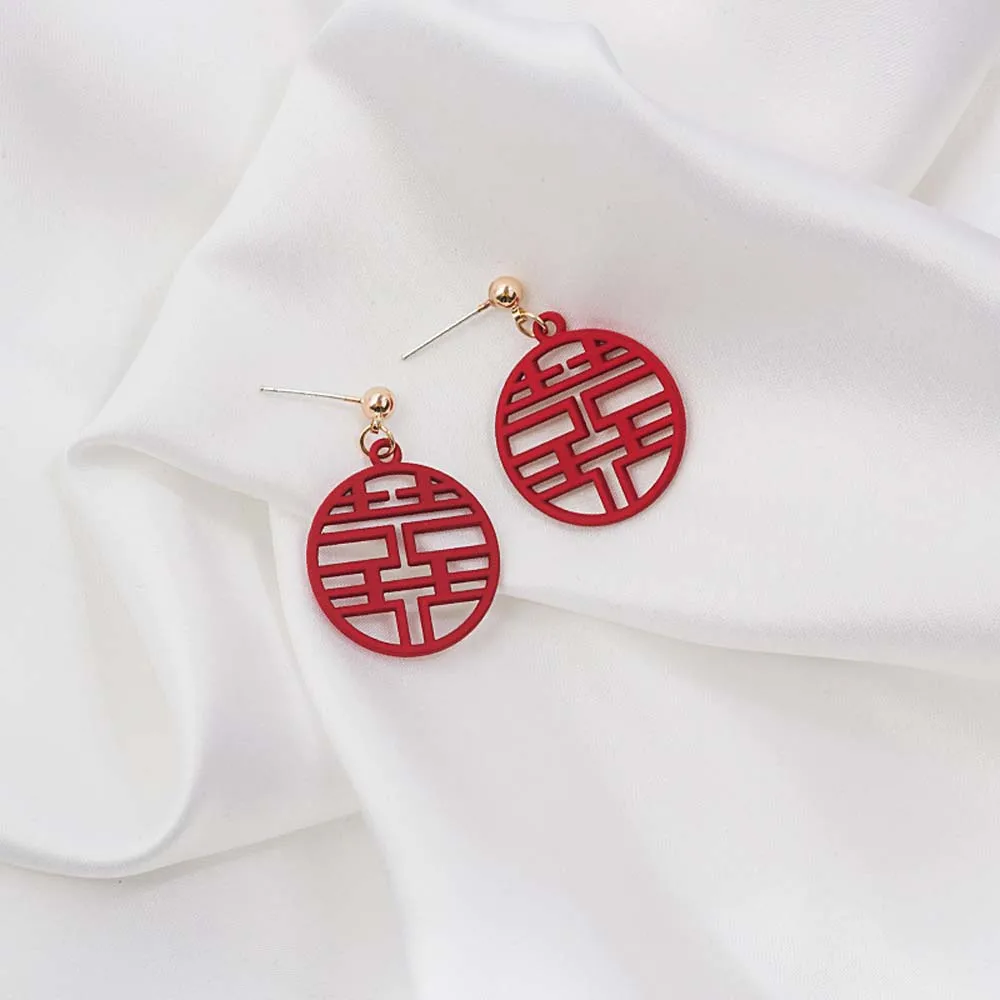 Модные висячие серьги на удачу для поздравления милые романтичные с китайскими