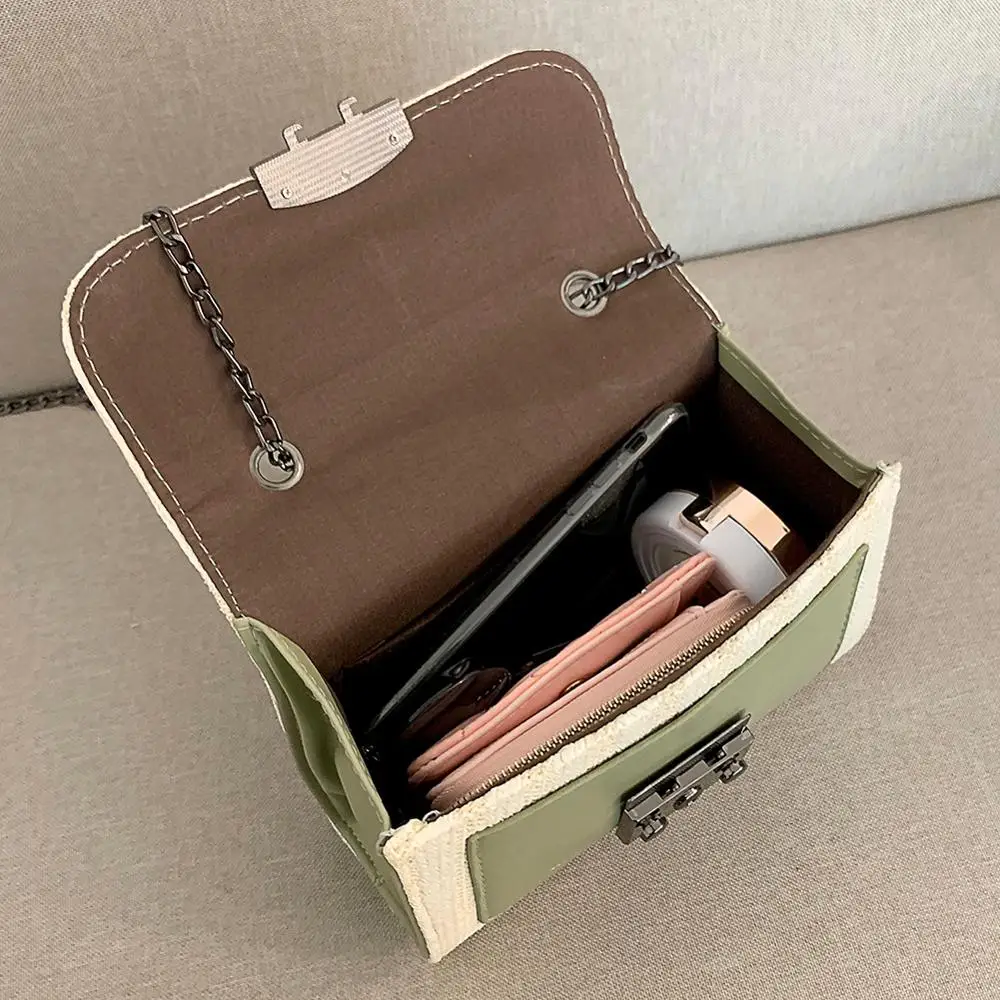 

2019 Hit Color Straw Woven Bags Bag Handbags Chain Strap & Lock Shoulder Crossbody Bag PU Leather Small Women Messenger Bags