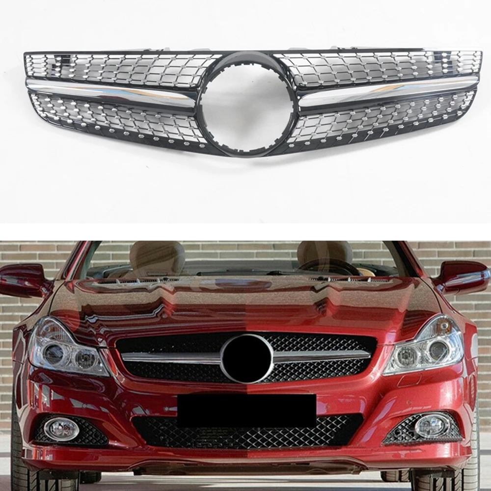 

Передняя решетка для Mercedes-Benz R230 SL Class 2008-2012, Черный Автомобильный Алмазный Стиль, сменный комплект верхнего бампера, капота, сетчатый решетча...
