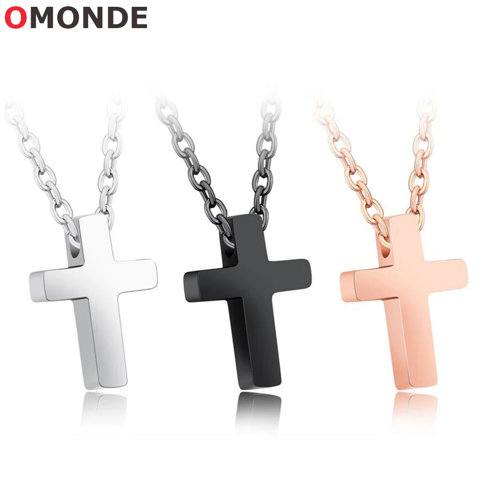 

High Quality Stainless Steel Cross Necklace for Women Gold Silver Black Color Pendant Link Chains for Female Christian Jewelry