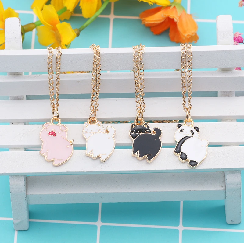 Мода симпатичное ожерелье для Для женщин Kawaii японский капельного подвески из сплава с мультипликационным принтом в виде зверушки(кролик), с рисунком кота и цветочным принтом облака солнце с пандой и Свинкой Dag «Щенячий патруль»