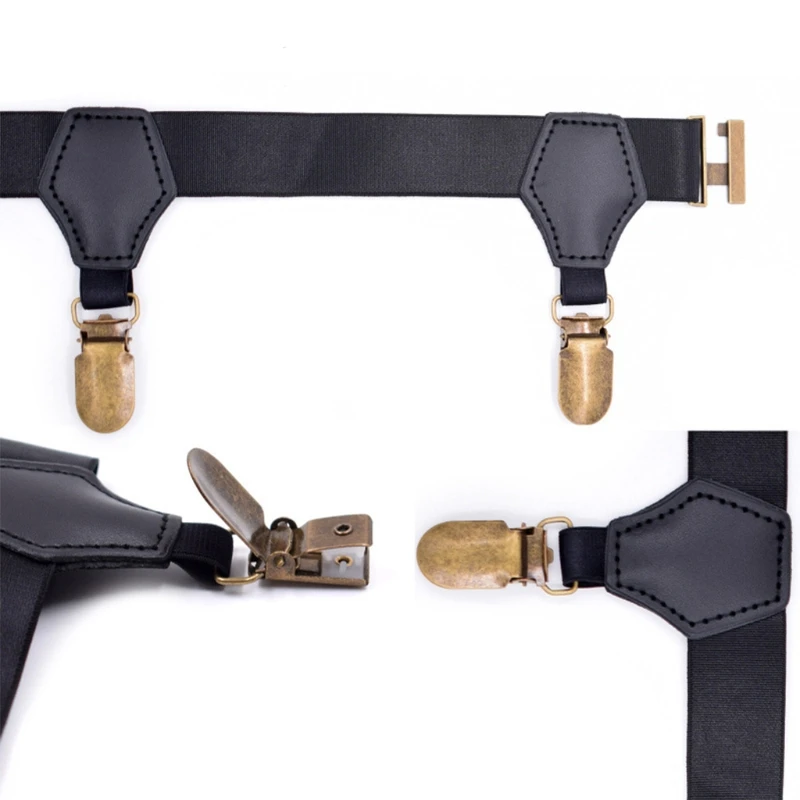 

Black Socks Suspenders Holder Garters Belt with Double Metal Non-Slip Clips XX9D