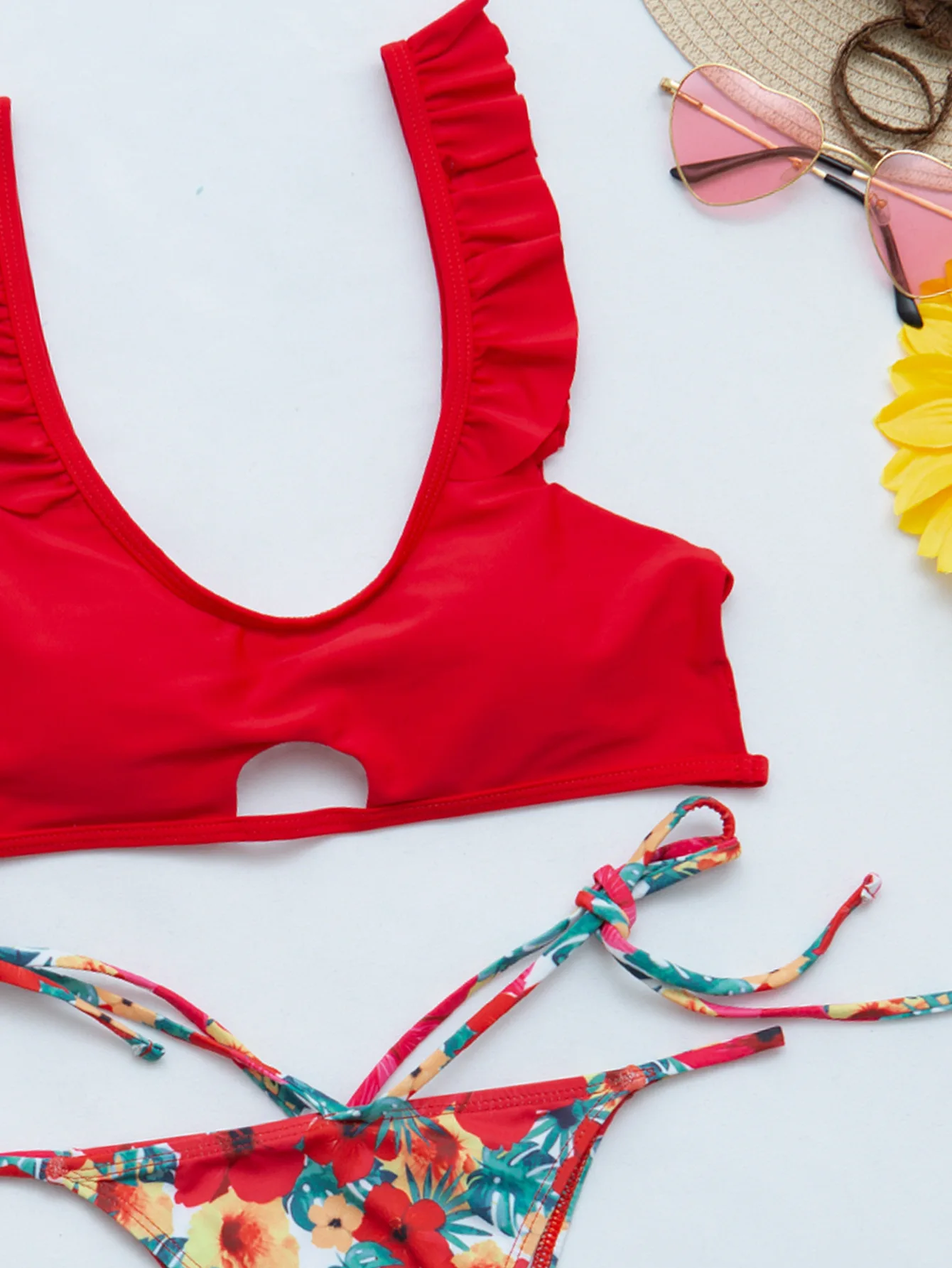 

Sexy Ruffles Print Swimsuit Women Bikini Mini Thong Set High Waist Swimwear Women Bandage Biquinin Summer Bathing Suit Beachwear